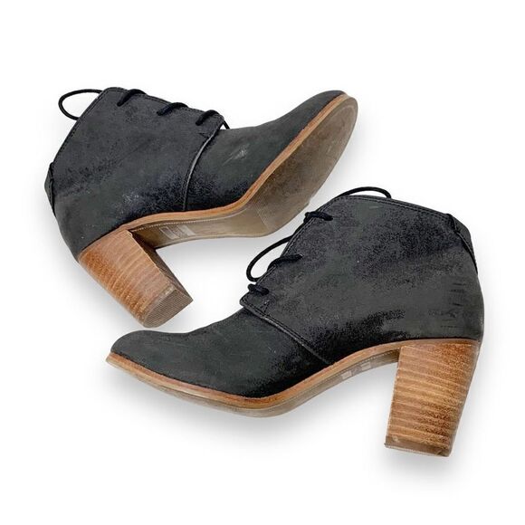 Toms Women’s Lunata Leather Lace Up Ankle Booties Black Stacked Block Heel Sz 7 - Picture 5 of 11